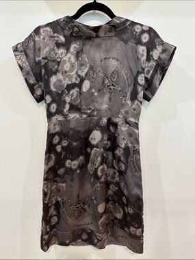 Anna Sui Silk Black and Gray Abstract Print Mini Dress